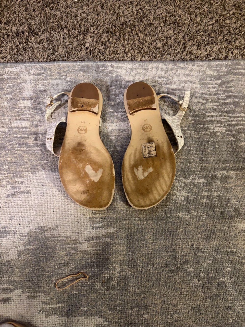 Michael Kors White and Gold Logo T-Strap Sandals - Picture 3 of 3